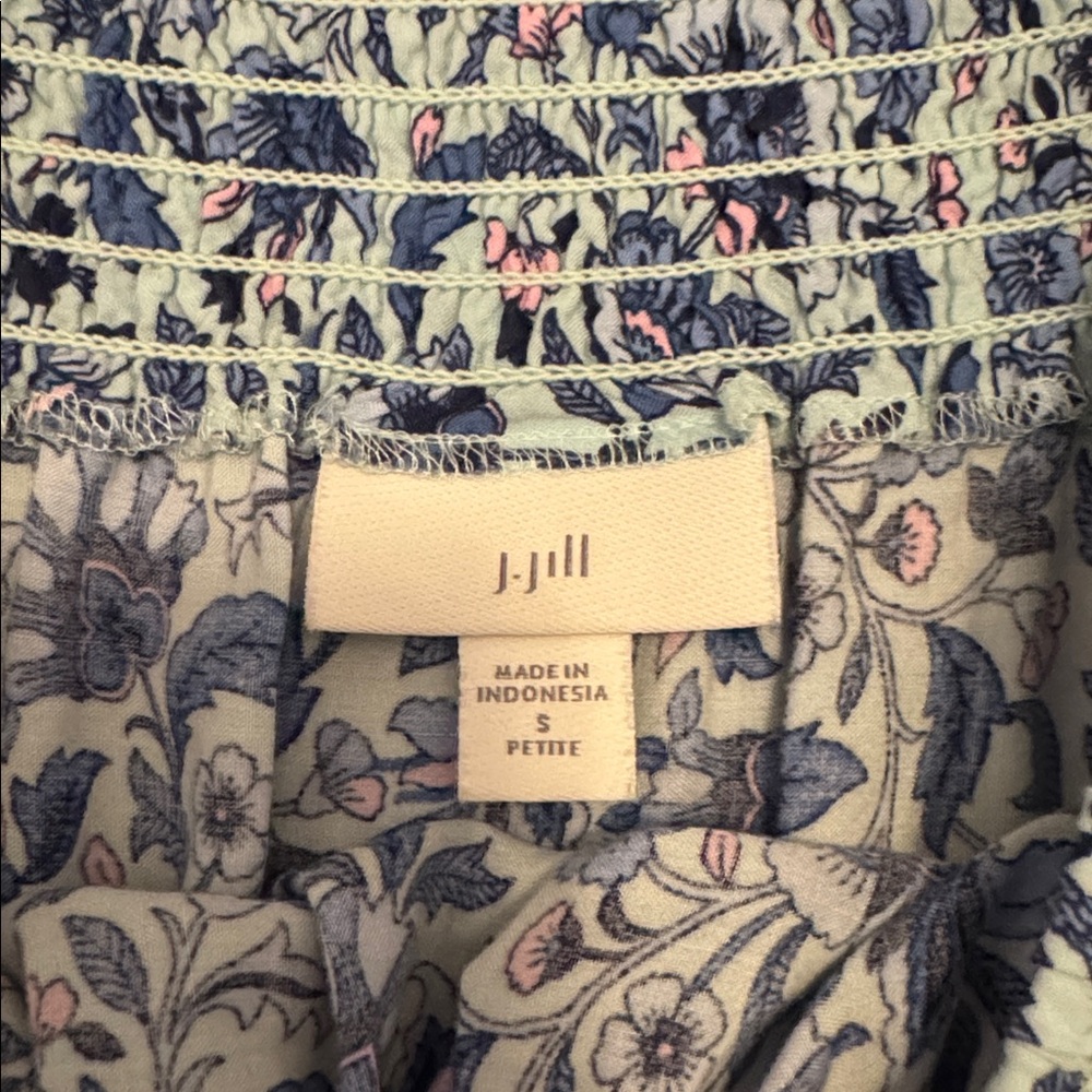 J.Jill Blue Floral Midi Skirt Petite Small Smocked Waist Boho - Picture 2 of 3